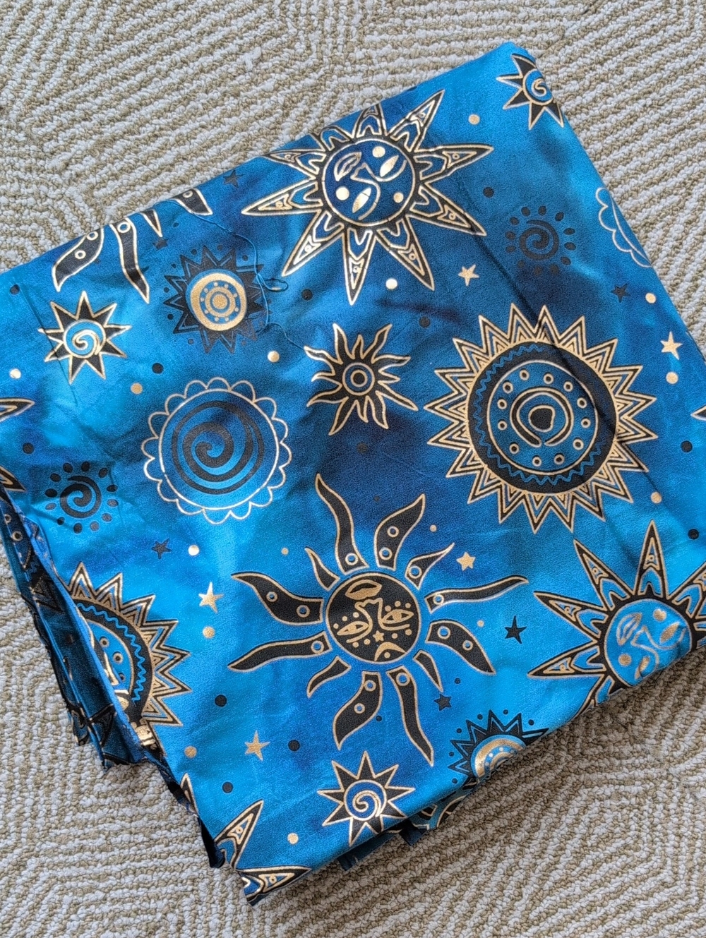 Quilters Cotton Batik Fabric 4 Yds Blue MetallicGold Stars Celestial Odyssey